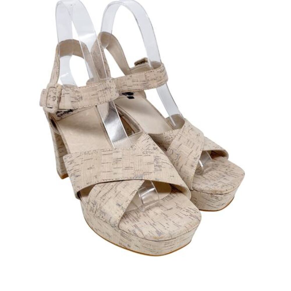 Jeffrey Campbell Women's Amma‎ Cork Platform Slingback Sandals Tan Size 9